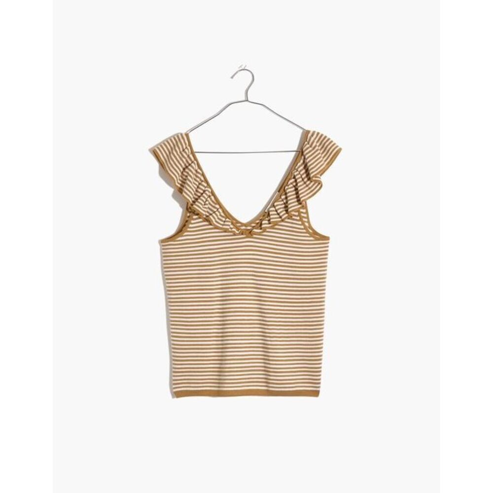 Madewell Tank Top Belhaven Ruffle Sweater Stripe Heather Camel Cream Yellow size